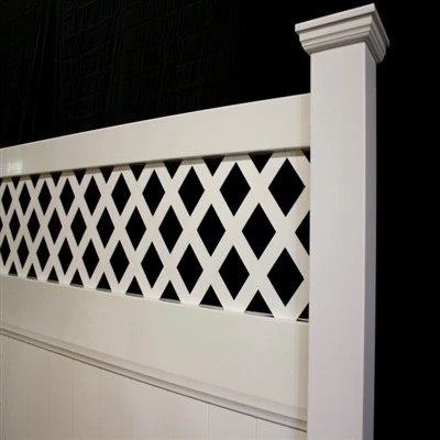 White enclosed vinyl fence panel showing post rail and picket assembly White enclosed vinyl fence panel showing post rail and picket assembly