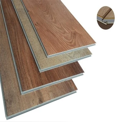 SPC rigid core vinyl flooring plank edge showing the interlocking click system and core material SPC rigid core vinyl flooring plank edge showing the interlocking click system and core material